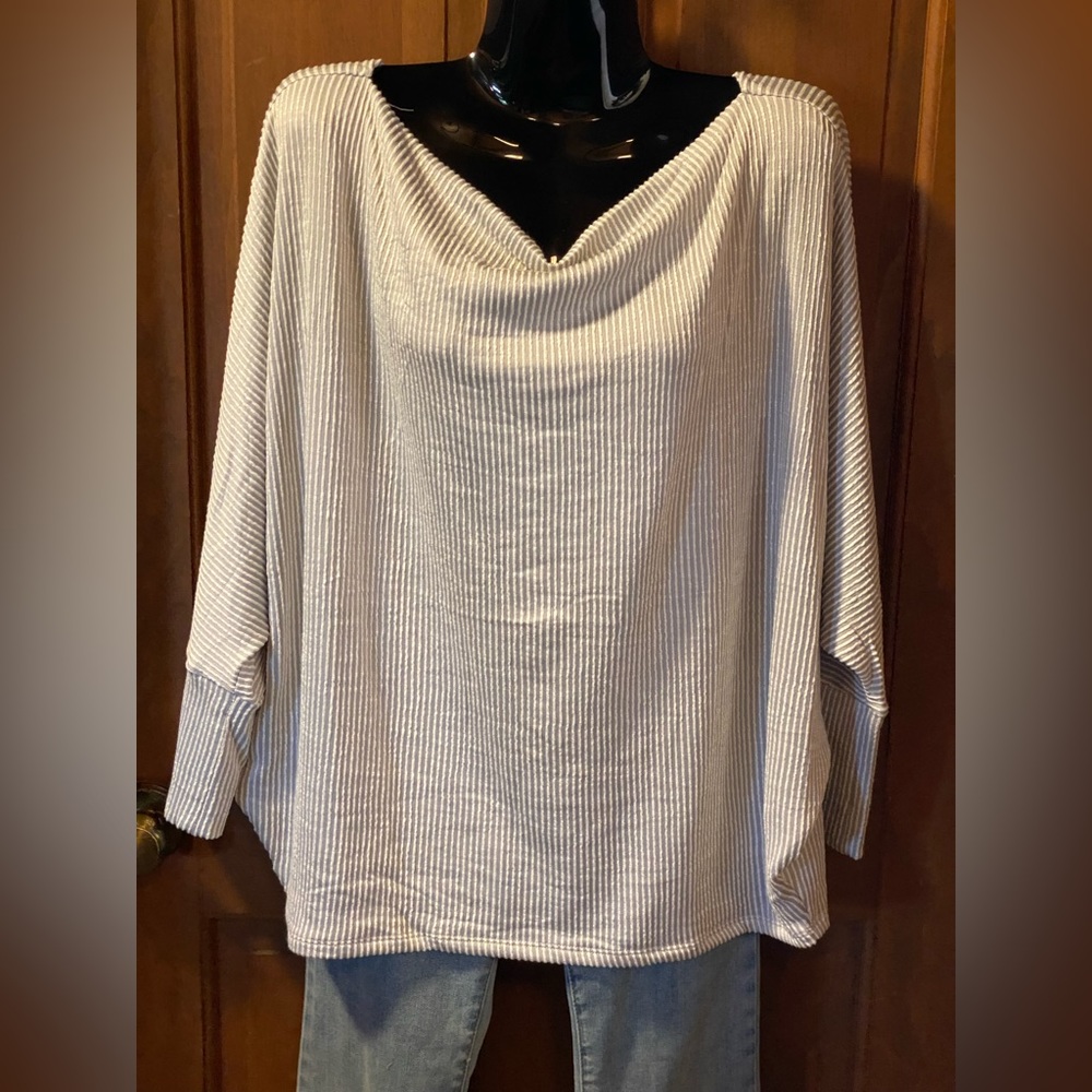 ZENANA Ribbed Batwing Top- Light Grey
